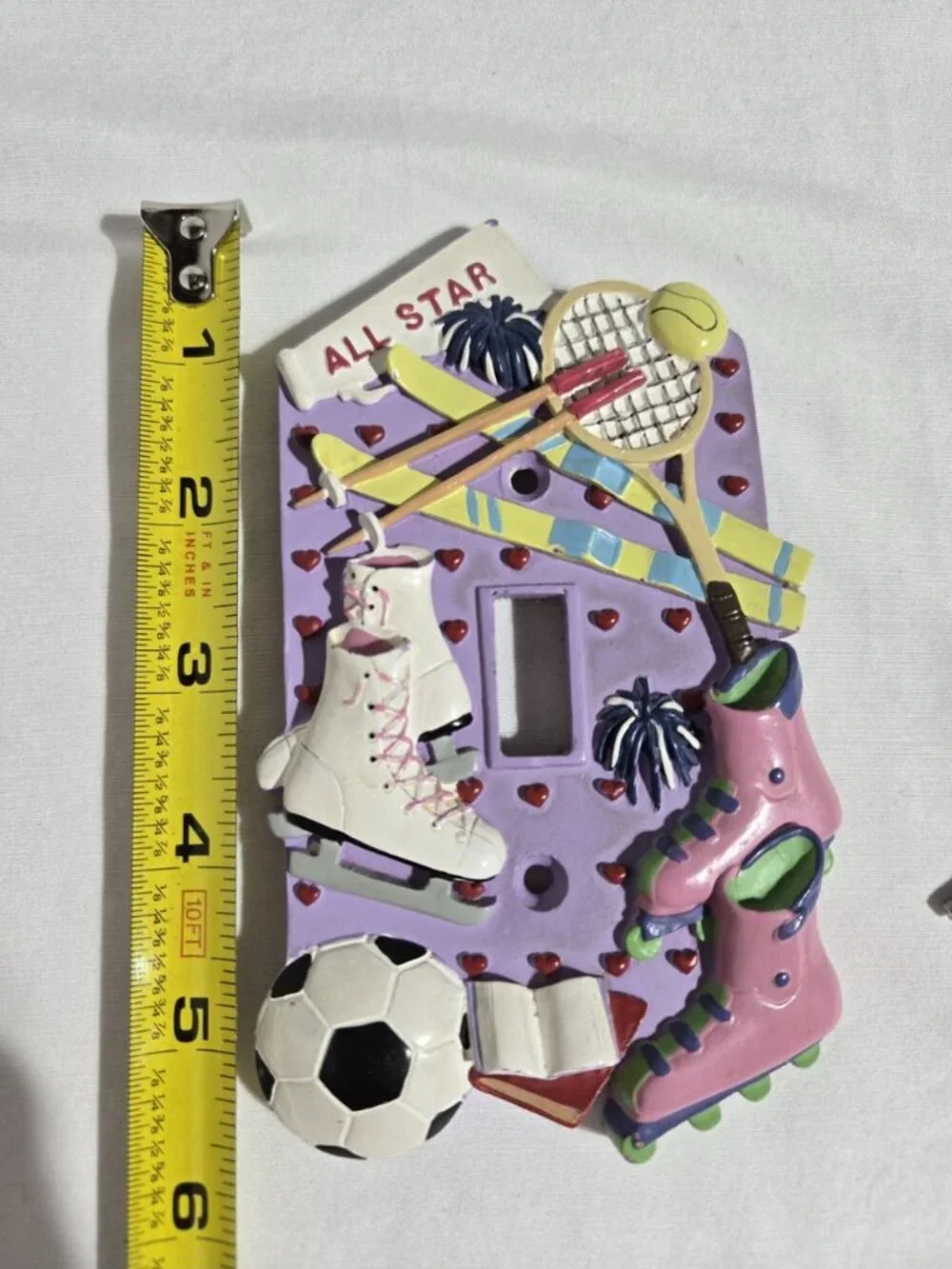 Vintage 90s Girls Sports Light Switch Plate Cover All Star Soccer Tennis Resin